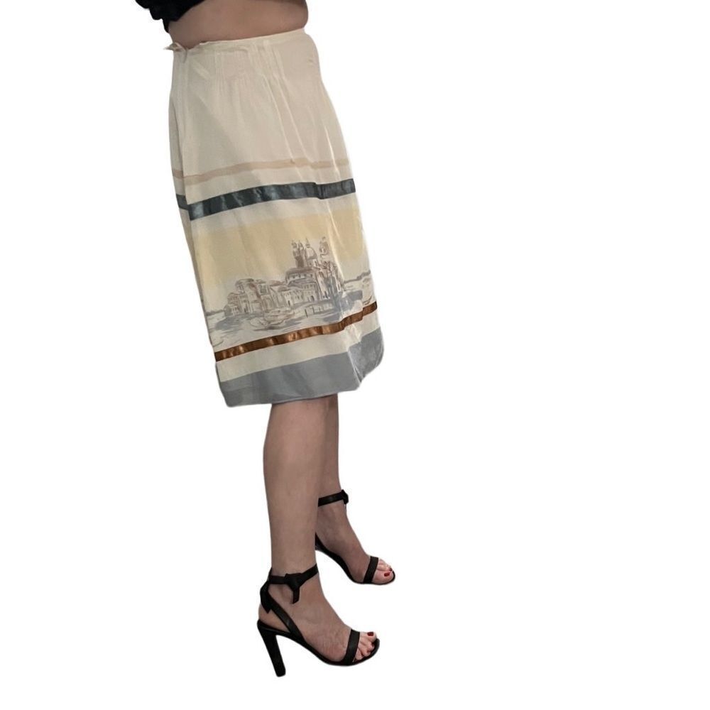 Due Per Due silk Blend Ivory Gondola Boat Print Ribbon A line Peasant Skirt 4 S